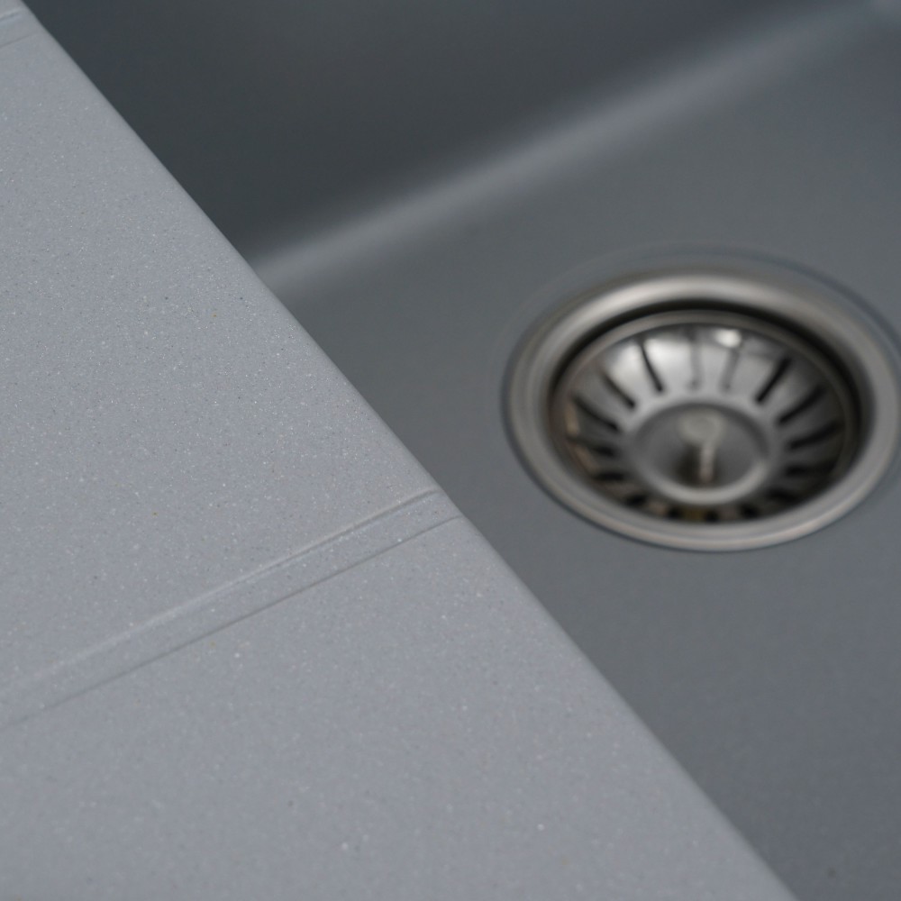 Кухонна гранітна мийка кутової установки Platinum 9950 Pandora Сірий Металик