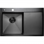 Мойка металлическая черная Platinum H 78x50/230 L с левой чашей из нержавейки 1,2 и 3 мм