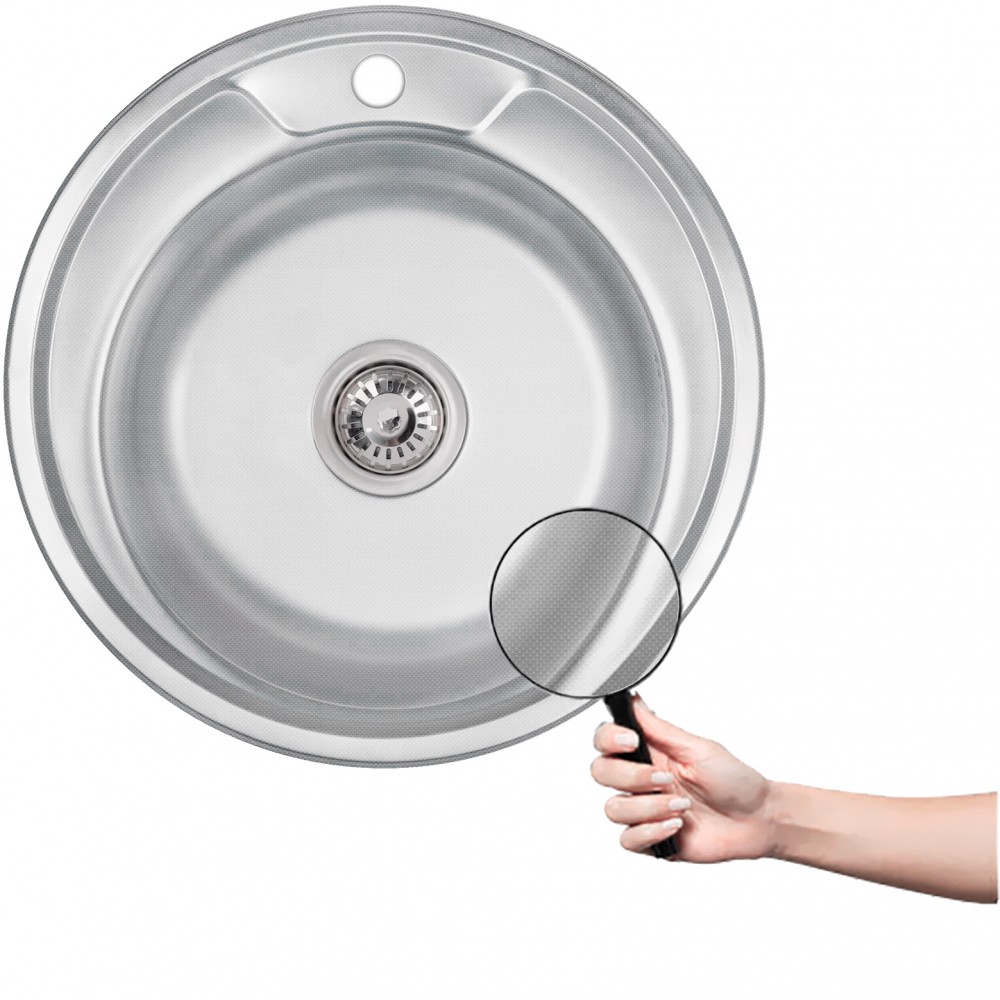 Platinum 490 Микродекор 0,8 - мойка 49 см из нержавейки круглая с мелкой насечкой