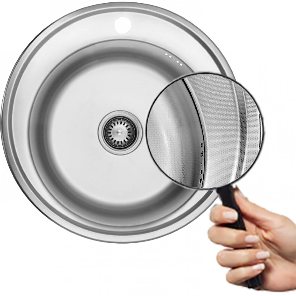 Platinum 510 Декор 0,8 - стальная круглая мойка для установки на кухонную столешницу