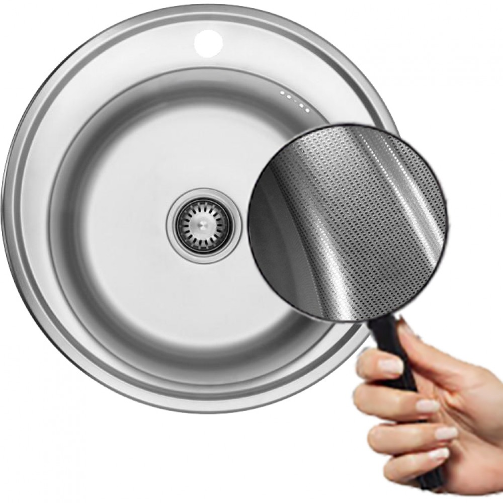Platinum 510 Микродекор 0,8 - врезная в столешницу круглая мойка из нержавейки